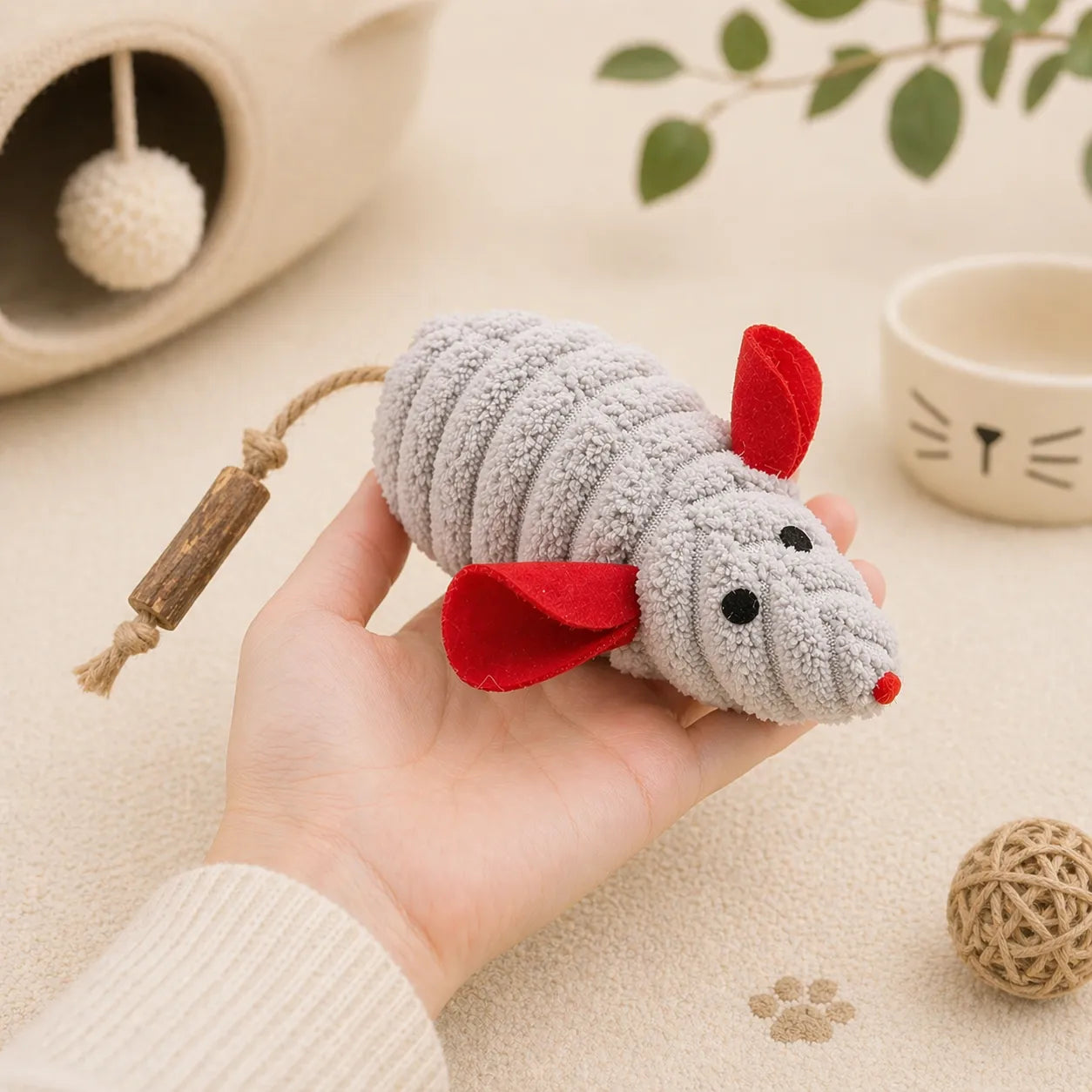 Catnip Plush Mouse Toy with Silvervine Stick for Cats | Interactive Kick & Chew Toy-Fussy Cat