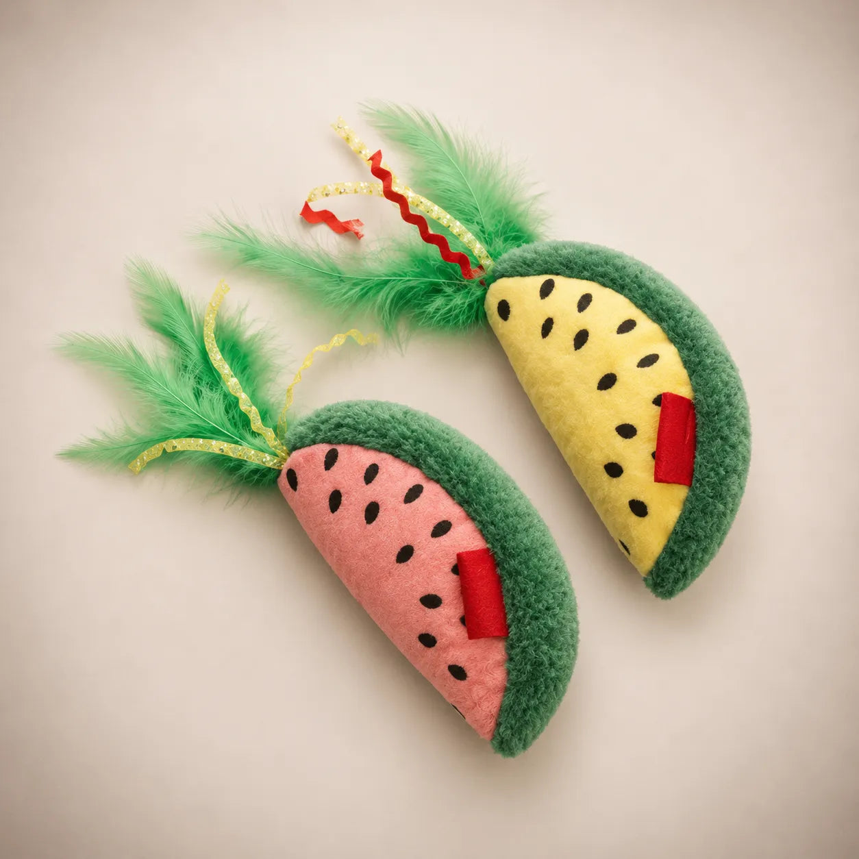 Watermelon Catnip Cat Toy – Plush Crinkle Feather Interactive Bite Resistant Cat Toy-Fussy Cat