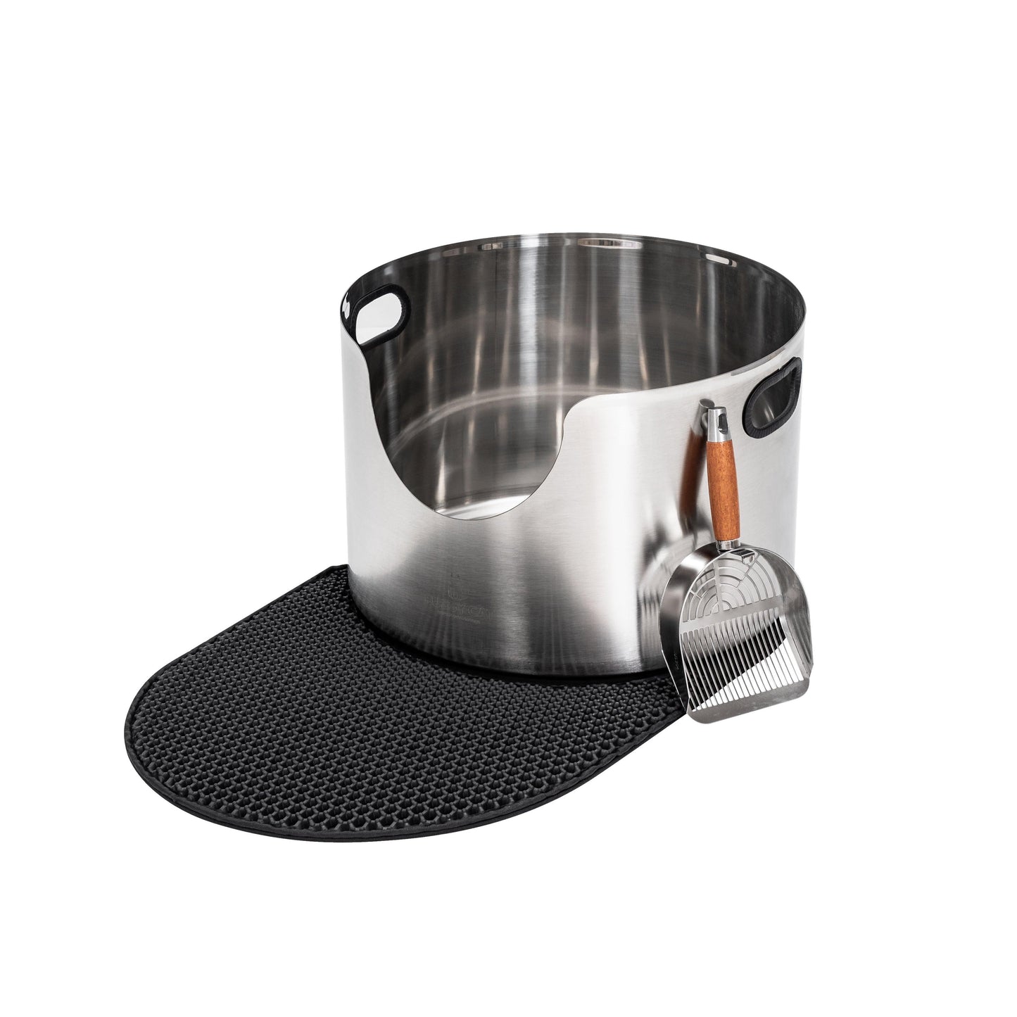 Fussy Cat Round Stainless Steel Litter Box with Scoop and Mat