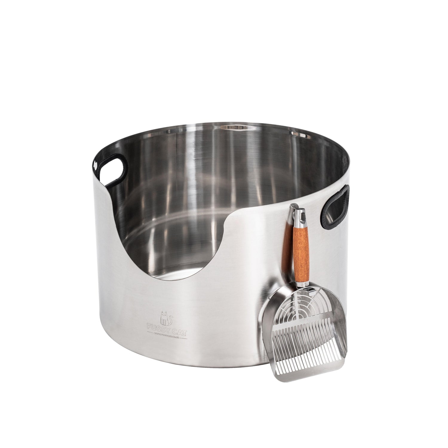 Fussy Cat Large Round Stainless Steel Litter Box Tray with scoop