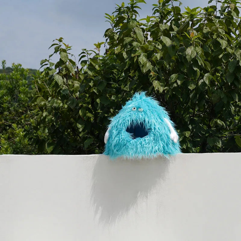 ZEZE Blue Monster Cat Bed – Plush Enclosed Hideaway with Cosy Cushion-Fussy Cat