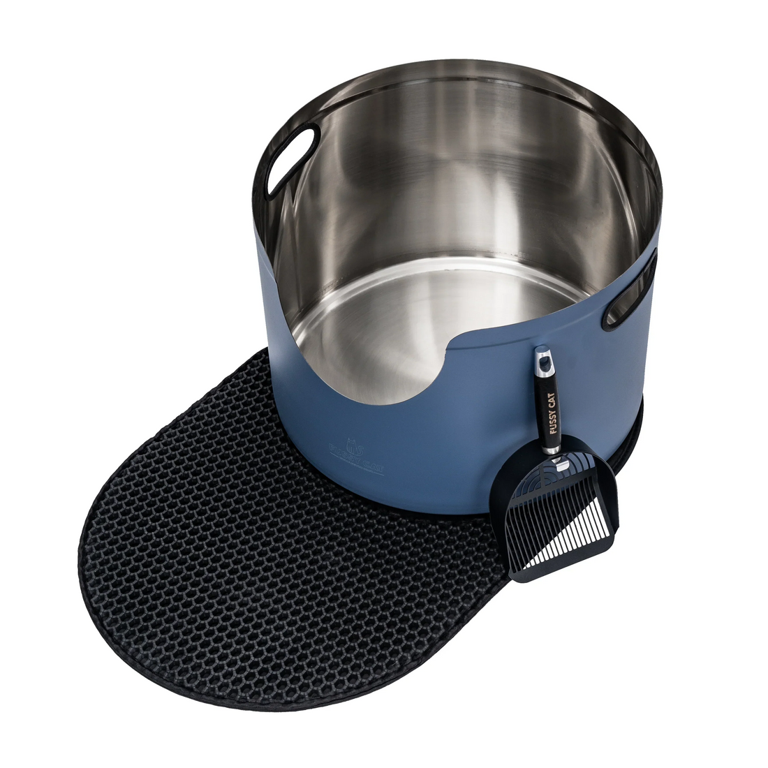 Fussy Cat Blue Stainless Steel Litter Tray with Mat and Scoop