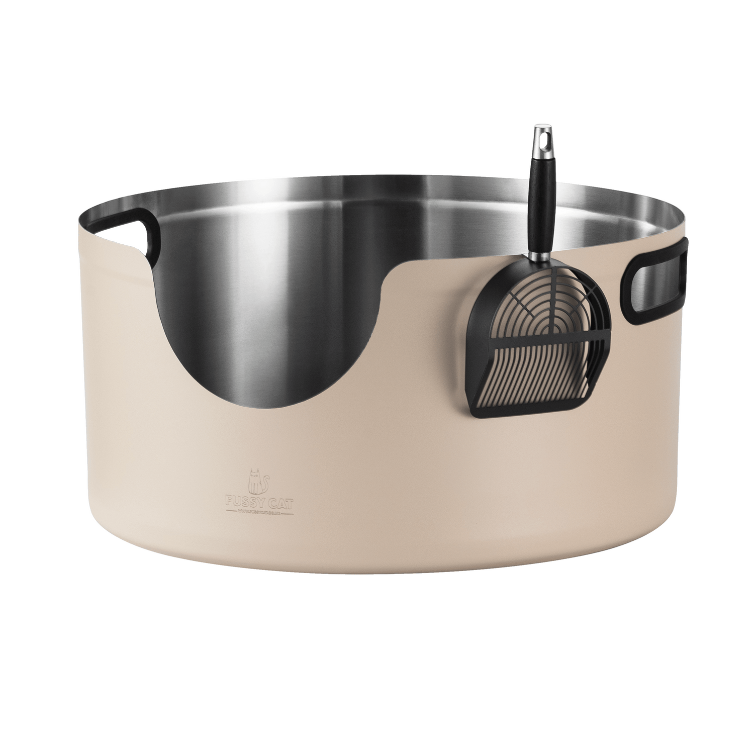 Fussy Cat Round XXL 304 Stainless Steel Litter Box Powder Coated Cream