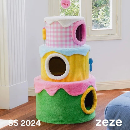 ZEZE Three-Layer Cream Cake Cat Tree – Plush Cat Tower, 110cm