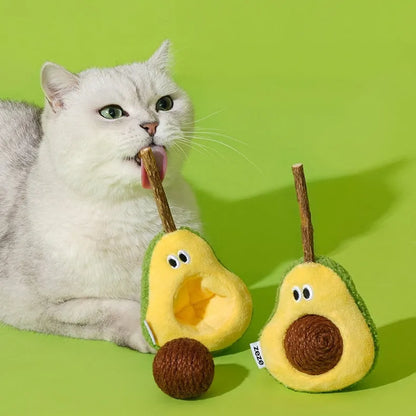 ZEZE Avocado Cat Toy – Plush Silvervine Chew Toy with Hemp Ball