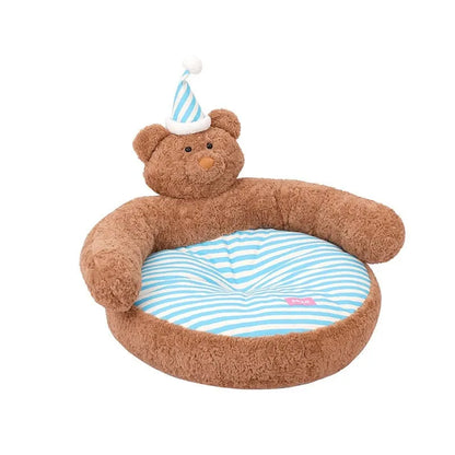 ZEZE Sleepy Nick Bear Cat Sofa Bed – Soft Plush with Striped Cushion