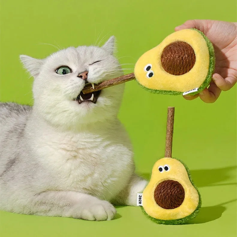 ZEZE Avocado Cat Toy – Plush Silvervine Chew Toy with Hemp Ball