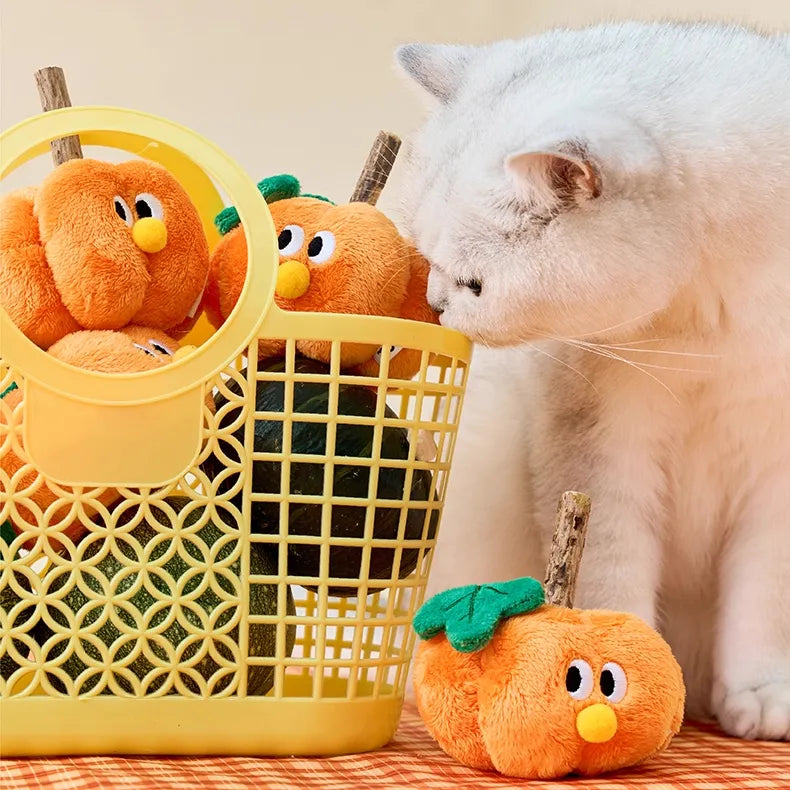 ZEZE Pumpkin Cat Toy with Silvervine Chew Stick – Crinkle Plush