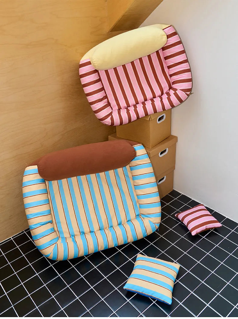 ZEZE Sandwich Pat Sofa Bed – Striped Canvas with Backrest & Cushion