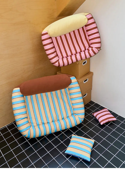 ZEZE Sandwich Pat Sofa Bed – Striped Canvas with Backrest & Cushion