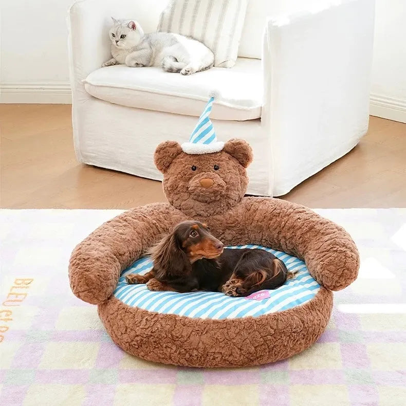 ZEZE Sleepy Nick Bear Cat Sofa Bed – Soft Plush with Striped Cushion