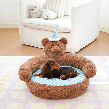 ZEZE Sleepy Nick Bear Cat Sofa Bed – Soft Plush with Striped Cushion