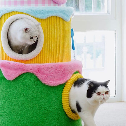 ZEZE Three-Layer Cream Cake Cat Tree – Plush Cat Tower, 110cm