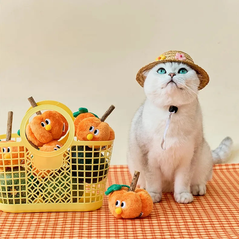 ZEZE Pumpkin Cat Toy with Silvervine Chew Stick – Crinkle Plush