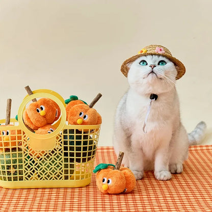 ZEZE Pumpkin Cat Toy with Silvervine Chew Stick – Crinkle Plush