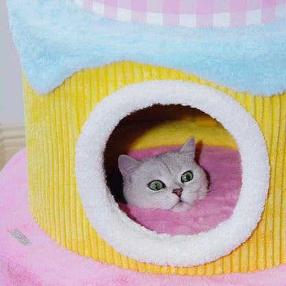 ZEZE Three-Layer Cream Cake Cat Tree – Plush Cat Tower, 110cm