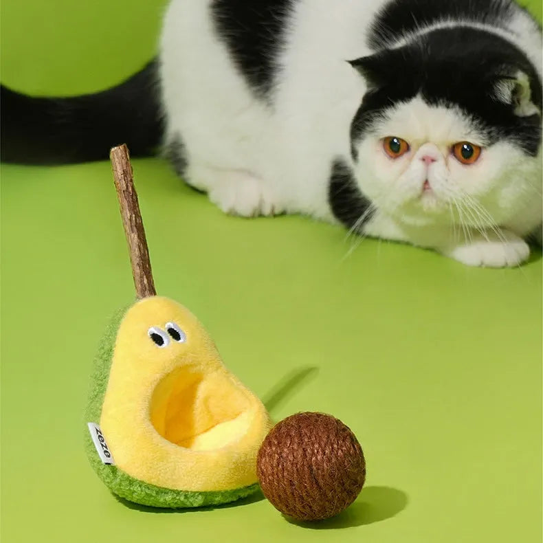 ZEZE Avocado Cat Toy – Plush Silvervine Chew Toy with Hemp Ball