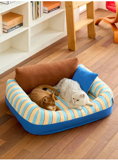 ZEZE Sandwich Pat Sofa Bed – Striped Canvas with Backrest & Cushion