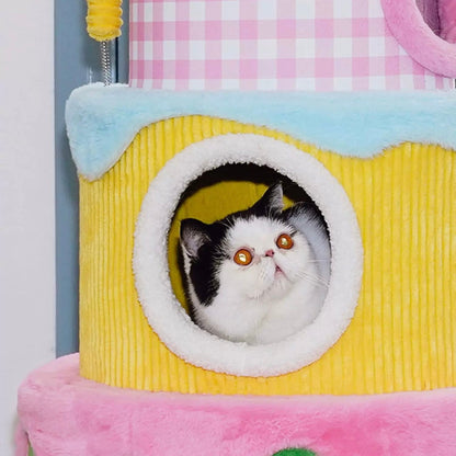 ZEZE Three-Layer Cream Cake Cat Tree – Plush Cat Tower, 110cm