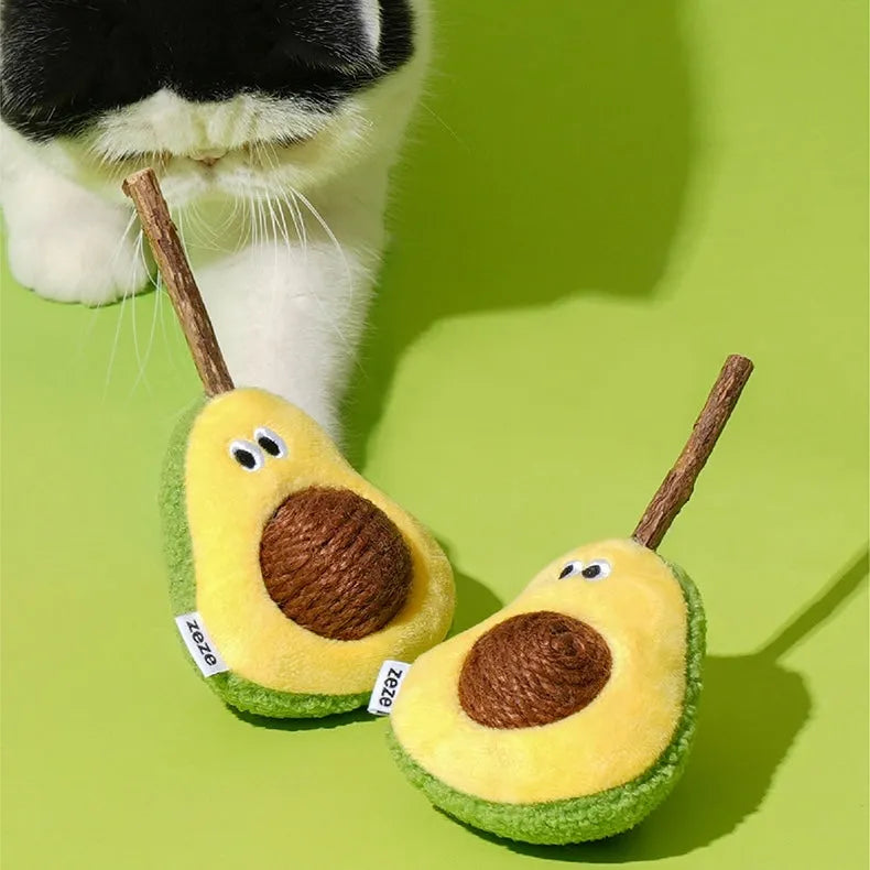 ZEZE Avocado Cat Toy – Plush Silvervine Chew Toy with Hemp Ball