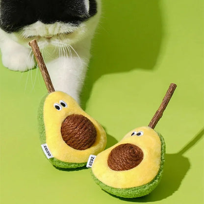 ZEZE Avocado Cat Toy – Plush Silvervine Chew Toy with Hemp Ball