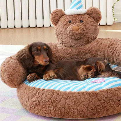 ZEZE Sleepy Nick Bear Cat Sofa Bed – Soft Plush with Striped Cushion