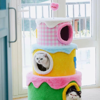 ZEZE Three-Layer Cream Cake Cat Tree – Plush Cat Tower, 110cm