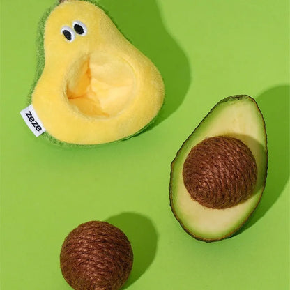 ZEZE Avocado Cat Toy – Plush Silvervine Chew Toy with Hemp Ball