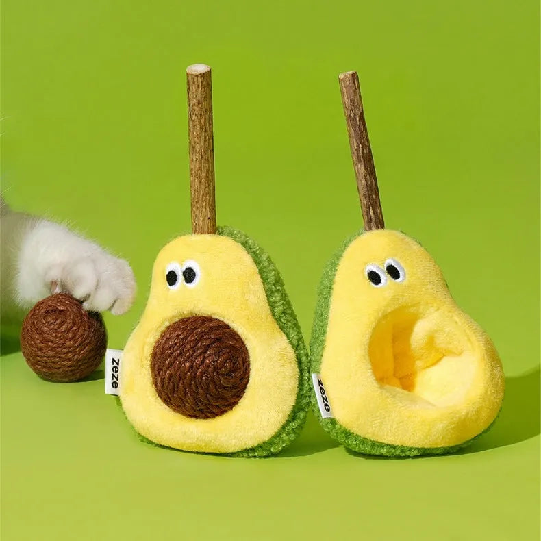 ZEZE Avocado Cat Toy – Plush Silvervine Chew Toy with Hemp Ball