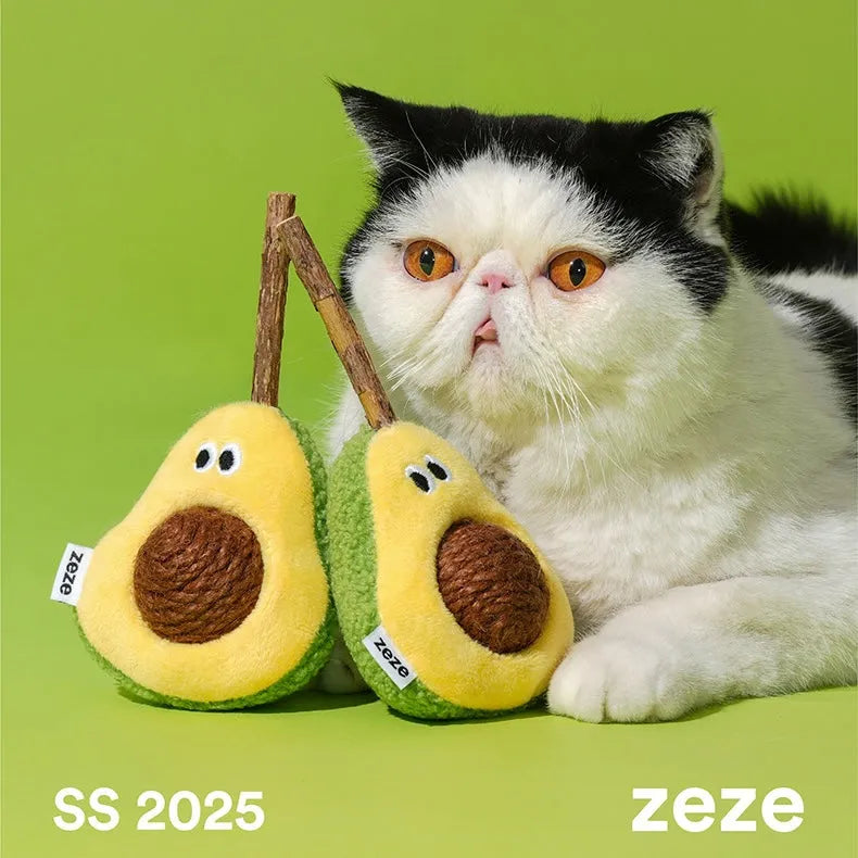 ZEZE Avocado Cat Toy – Plush Silvervine Chew Toy with Hemp Ball