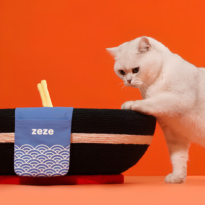 ZEZE Ramen Bowl Cat Scratcher & Bed – Rope Scratching Bowl with Plush Toys, 48cm