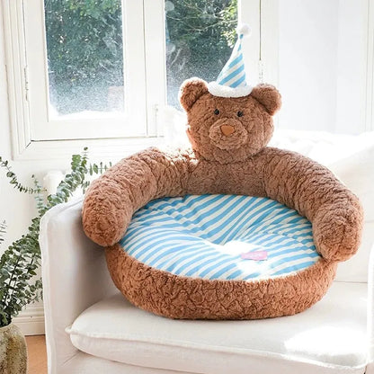 ZEZE Sleepy Nick Bear Cat Sofa Bed – Soft Plush with Striped Cushion