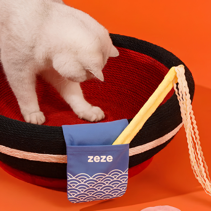 ZEZE Ramen Bowl Cat Scratcher & Bed – Rope Scratching Bowl with Plush Toys, 48cm