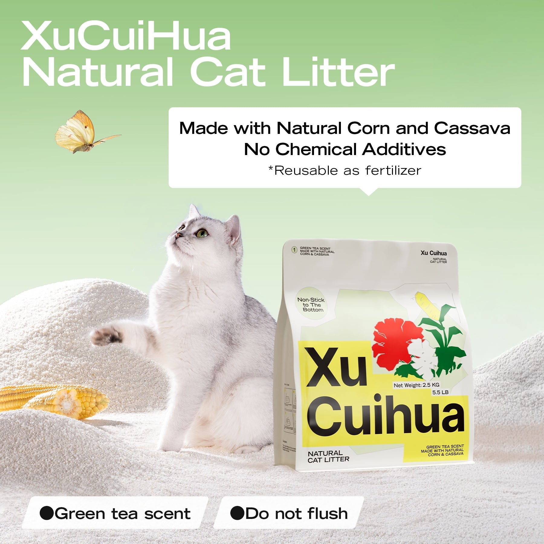 Xu Cuihua Cassava Cat Litter (Green Tea Scented)-Fussy Cat