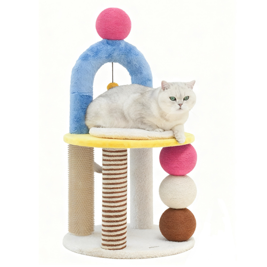 zeze Two-Tier Arch Cat Tree with Balls and Grooming Pole-Fussy Cat