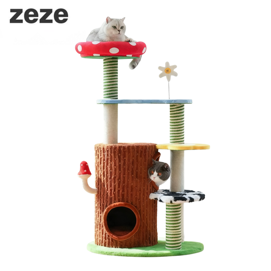 zeze Deluxe 3-in-1 Multi-Function Cat Tree — Bed, Scratcher & Multi-Level Activity Tower-Fussy Cat