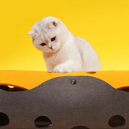 ZEZE Cheese Cat Play Tunnel – Orange Felt with Peek Holes