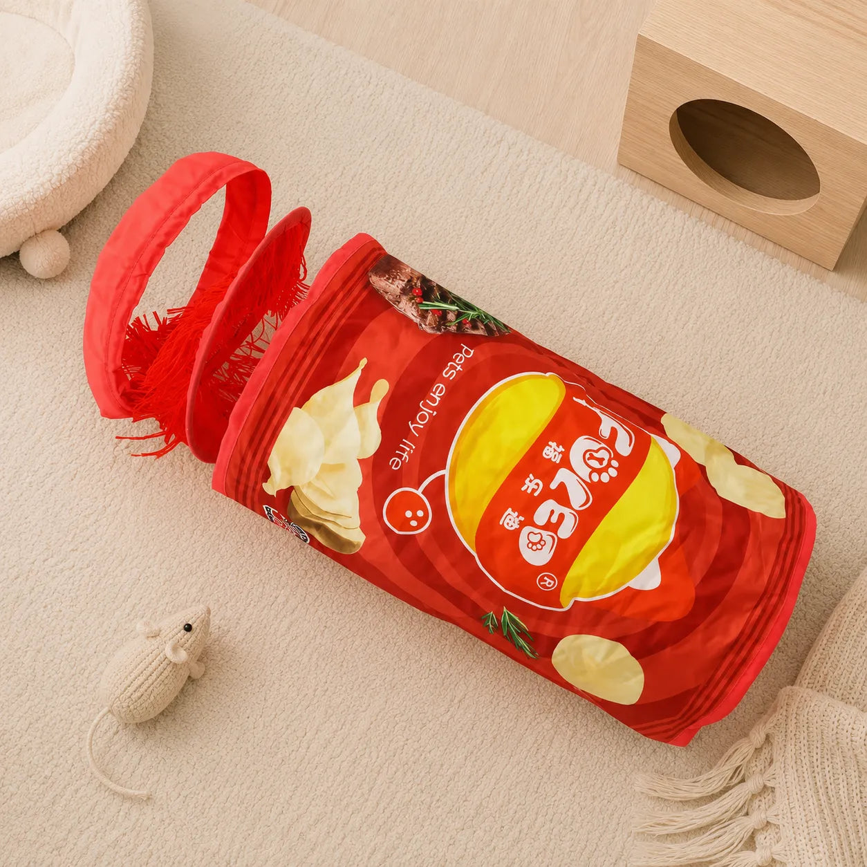 Interactive Foldable Cat Tunnel Toy – Crinkle Indoor Hide & Seek Portable Cat Play Tunnel-Fussy Cat