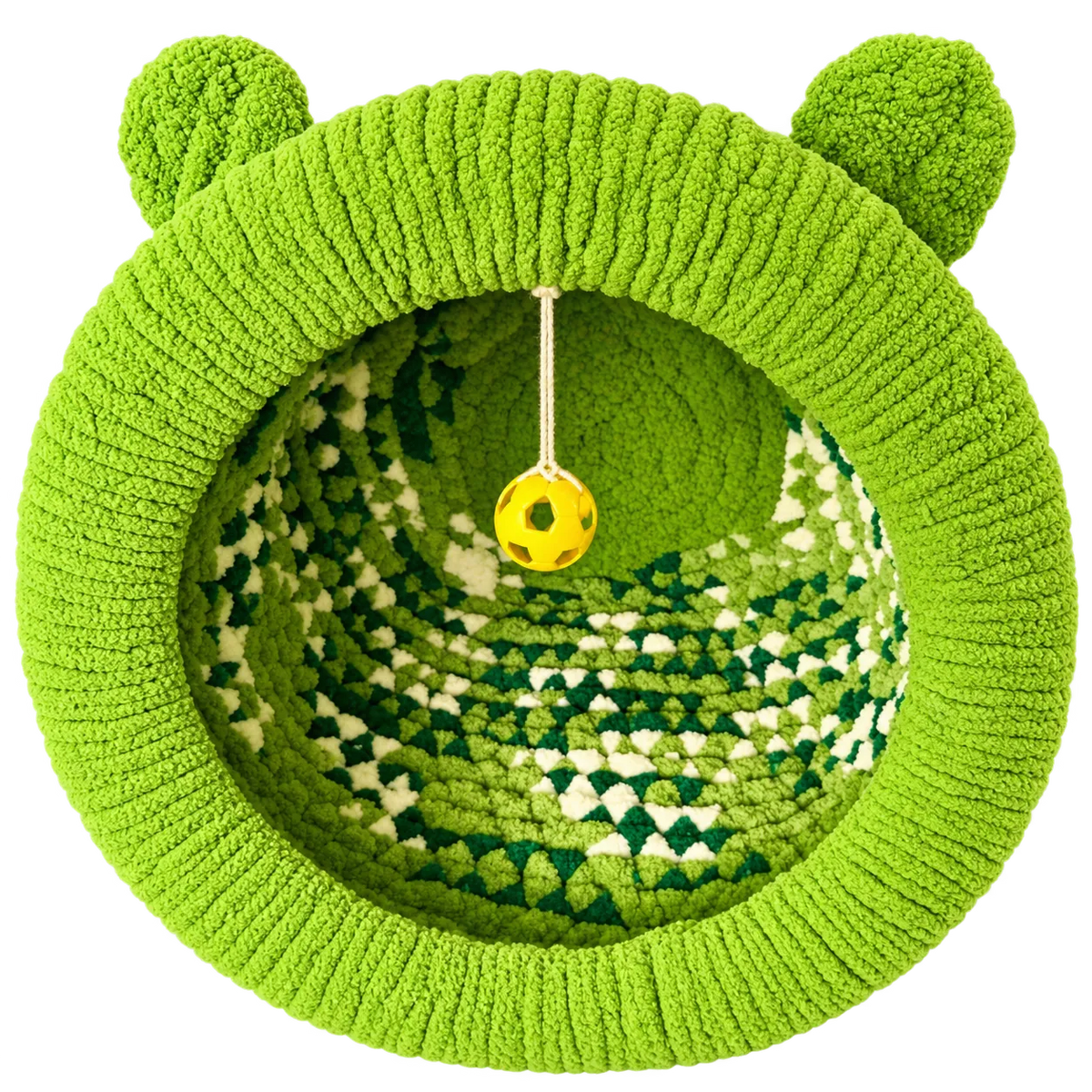 Luxury Chunky Knit Cat Cave Bed with Pom-Pom Toy - Handmade to Order