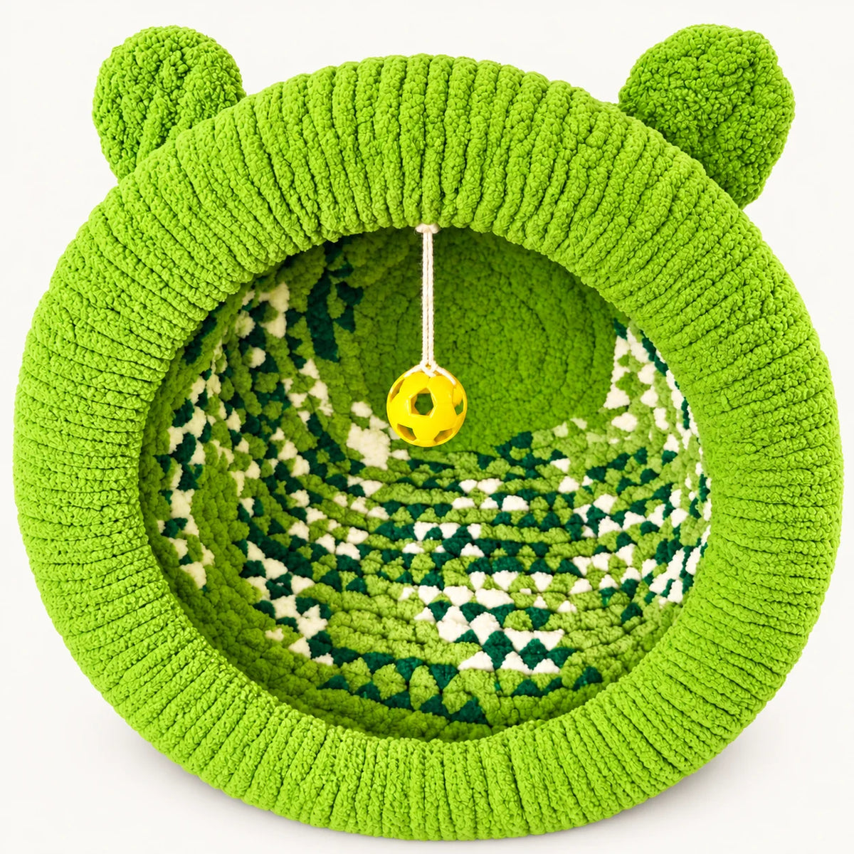 Luxury Chunky Knit Cat Cave Bed with Pom-Pom Toy - Handmade to Order