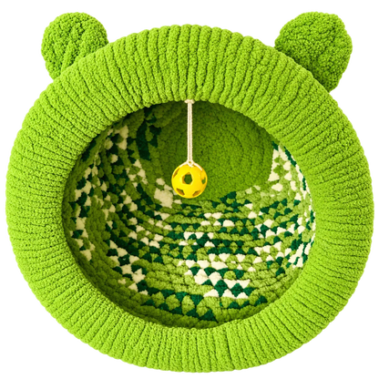 Luxury Chunky Knit Cat Cave Bed with Pom-Pom Toy - Handmade to Order