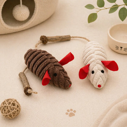 Catnip Plush Mouse Toy with Silvervine Stick for Cats | Interactive Kick & Chew Toy-Fussy Cat