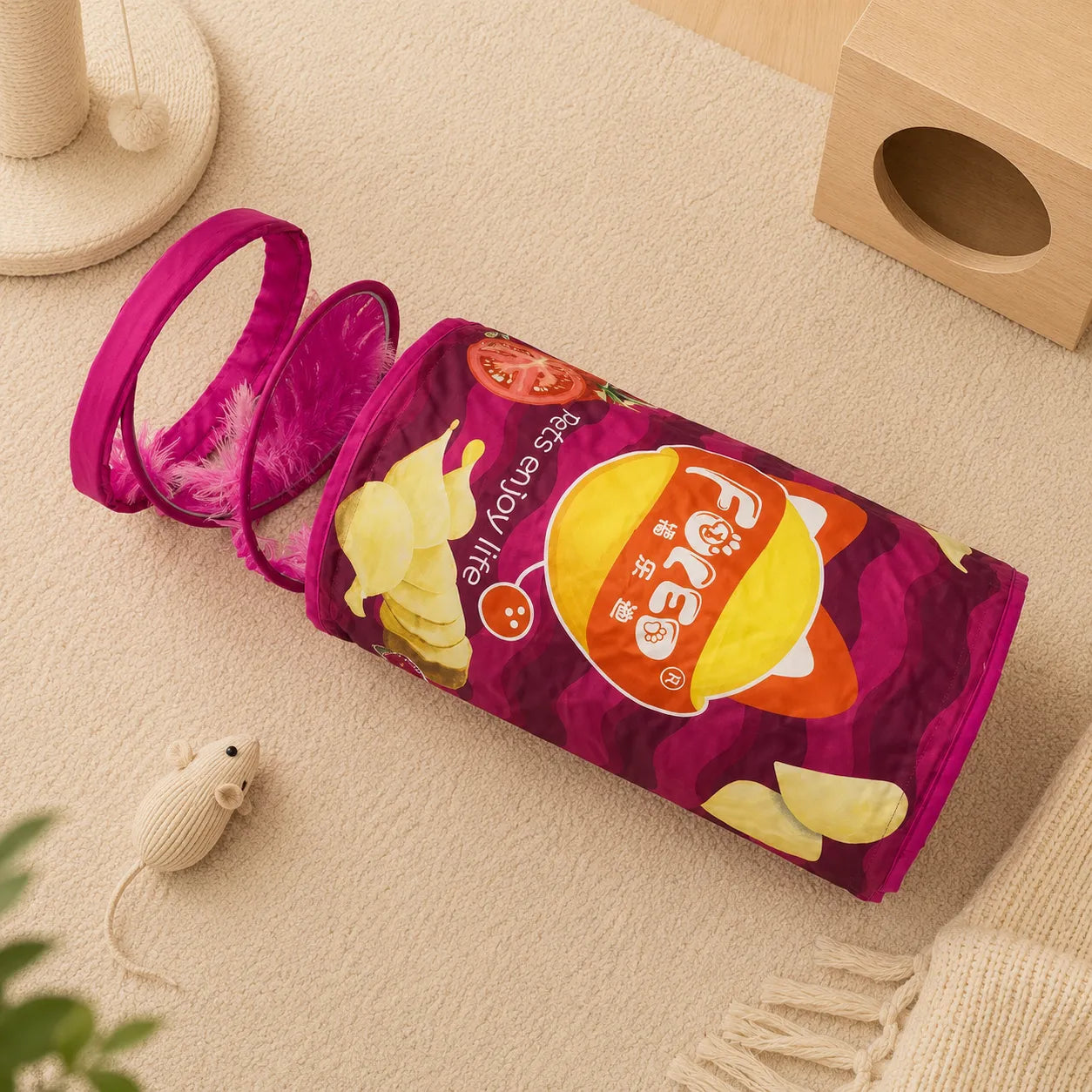 Interactive Foldable Cat Tunnel Toy – Crinkle Indoor Hide & Seek Portable Cat Play Tunnel-Fussy Cat