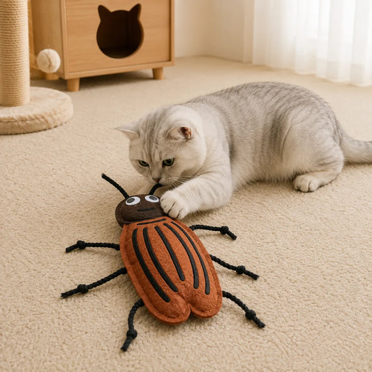 Soft Felt Cockroach Cat Toy with Catnip – Bite Resistant Interactive Indoor Chew Toy for Cats-Fussy Cat