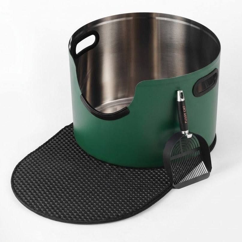 Fussy Cat - The Forest Green Litter Box, 48 Litres. With Litter Mat & Scoop.