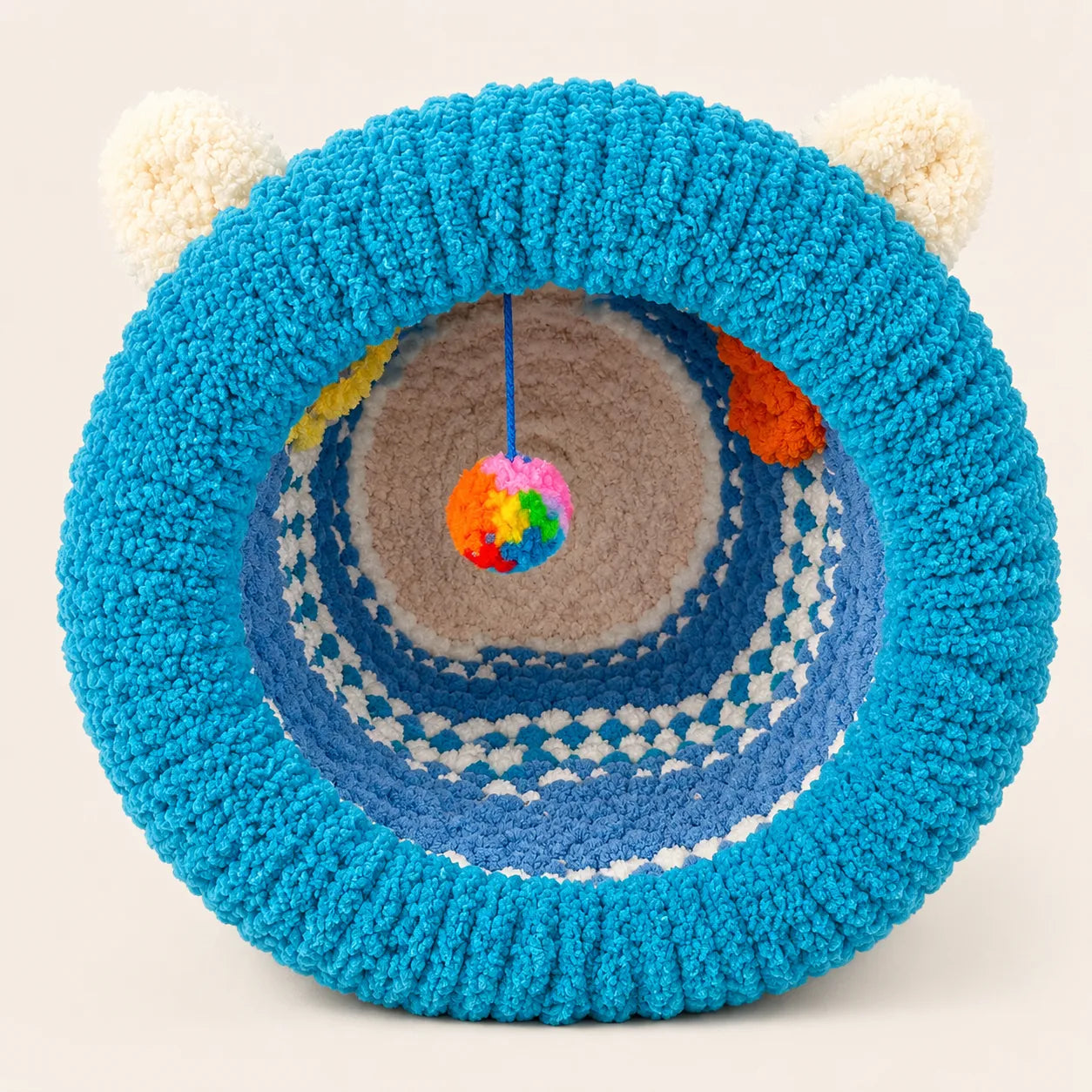 Luxury Handmade Chunky Knit Cat Cave Bed with Pom-Pom Toy-Fussy Cat
