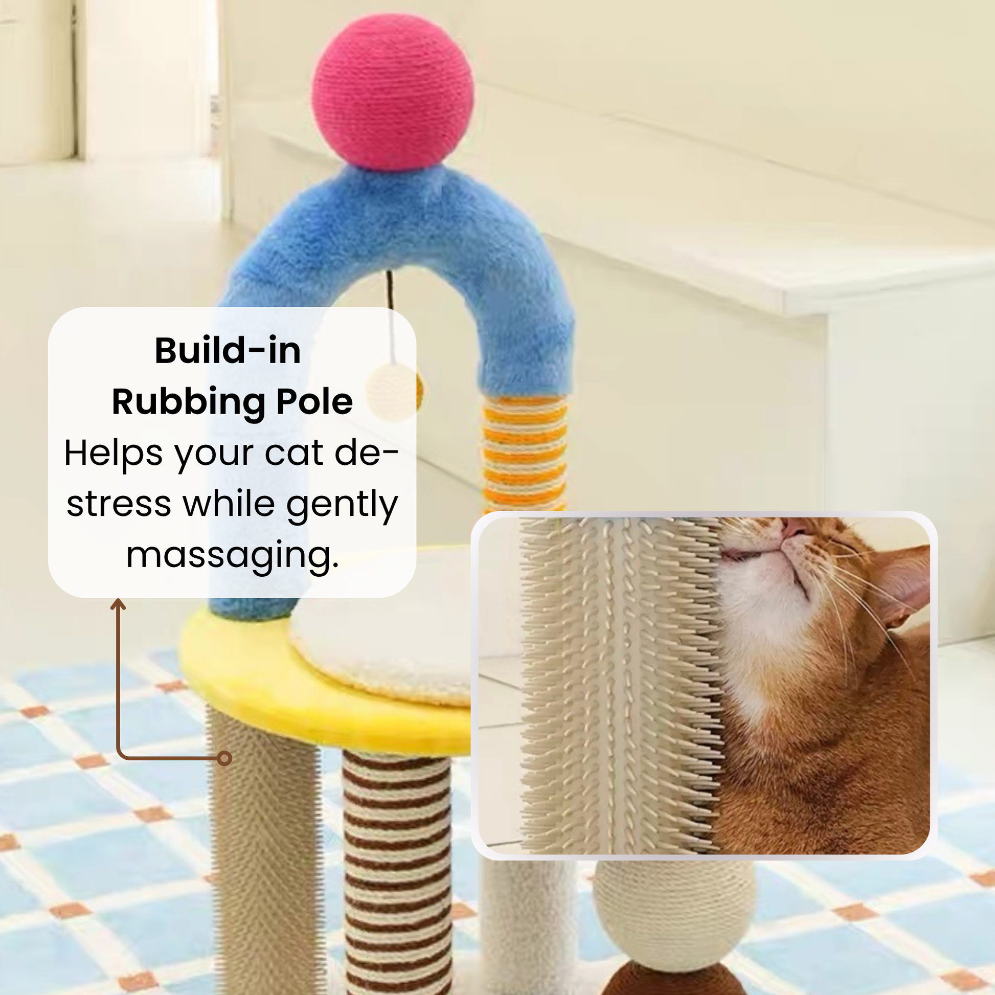 zeze Two-Tier Arch Cat Tree with Balls and Grooming Pole-Fussy Cat