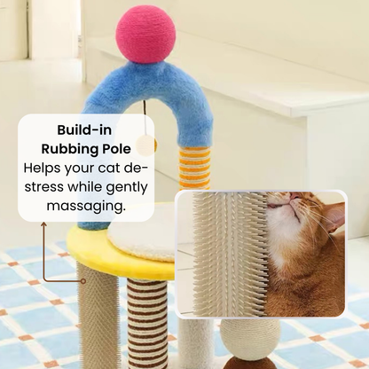 zeze Two-Tier Arch Cat Tree with Balls and Grooming Pole-Fussy Cat