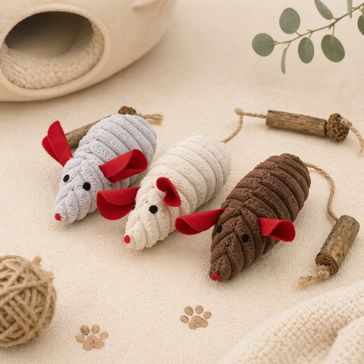 Catnip Plush Mouse Toy with Silvervine Stick for Cats | Interactive Kick & Chew Toy-Fussy Cat