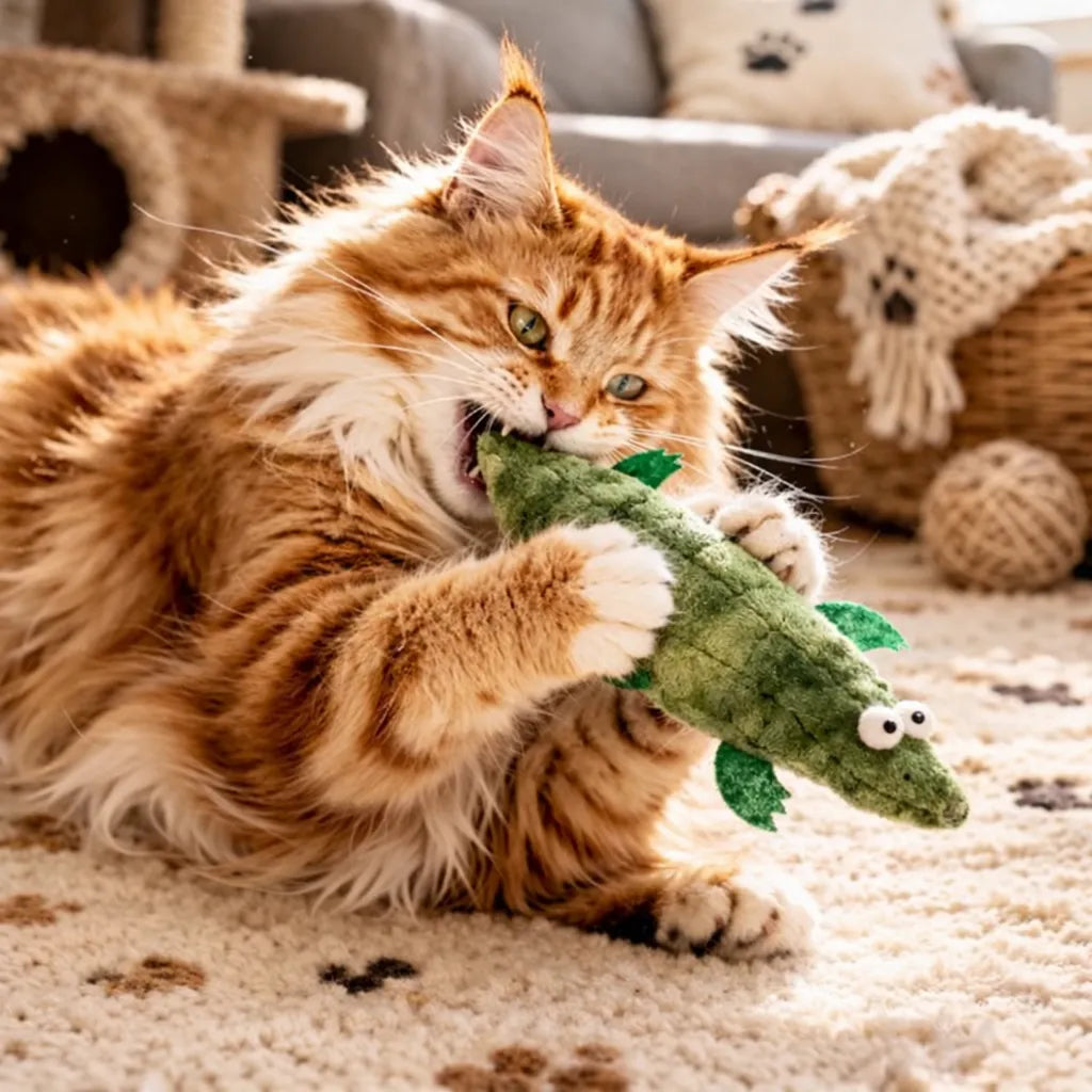 Plush Crocodile Cat Toy with Catnip & Silvervine – Crinkle Interactive Bite-Resistant Teething Toy for Kittens & Cats (20cm)-Fussy Cat